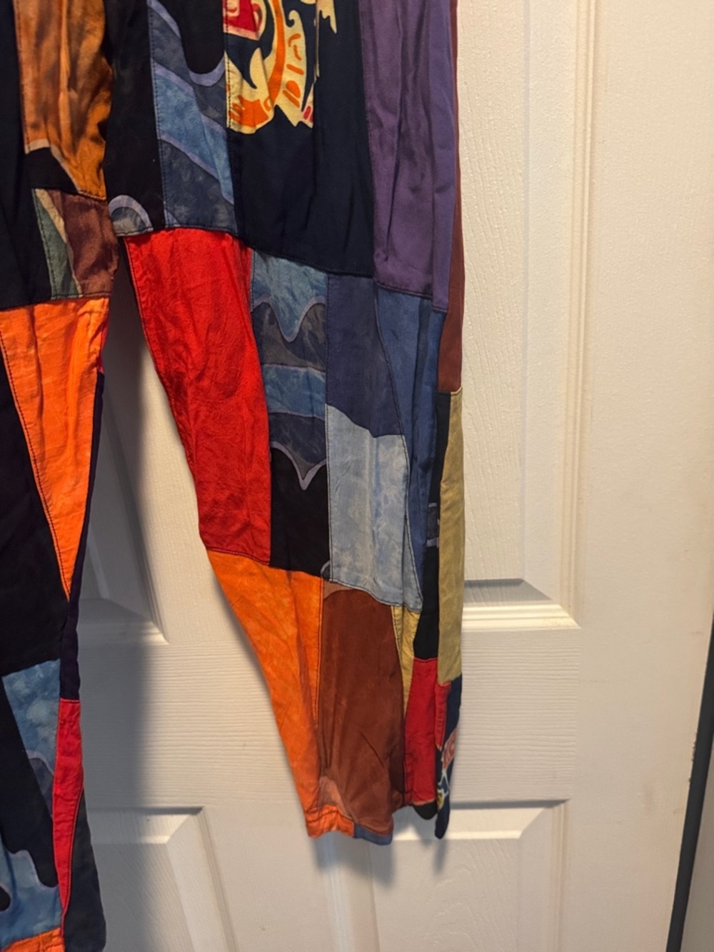 Patchwork Multicolor Boho Lounge Pants - Vibrant Orange & Blue - Picture 9 of 11